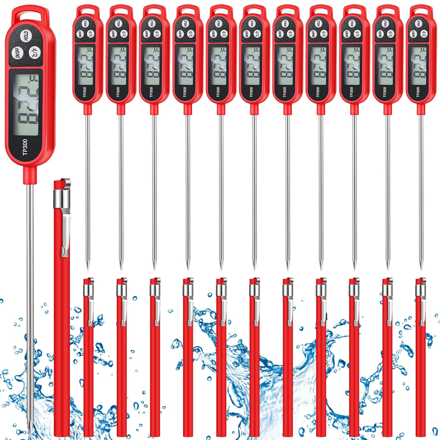 12 Pcs Meat Food Thermometer Food with Probe Water Liquid Instant Read Digital Thermometer Kitchen Cooking Supplies for Cooking BBQ Milk Yogurt (Red)