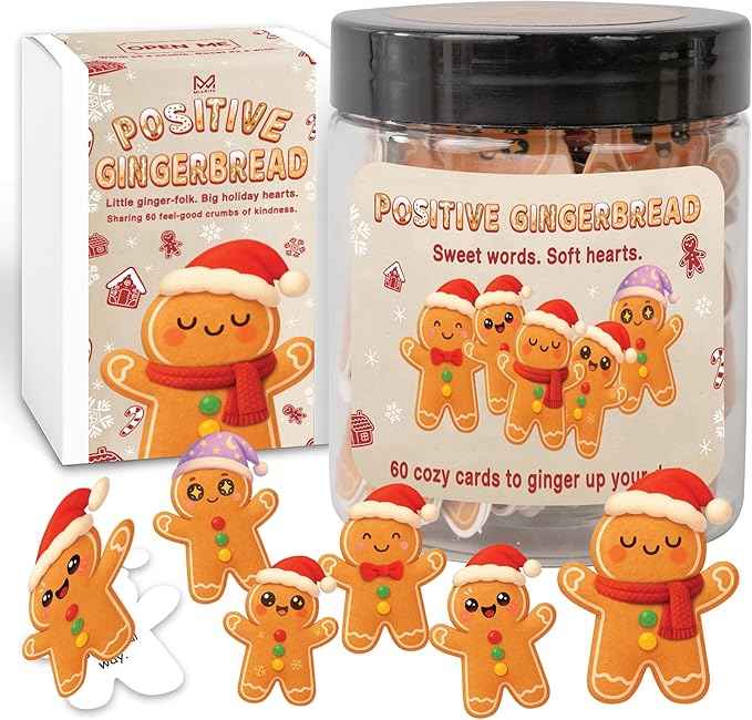 Positive Gingerbread Jar – 60 Funny Emotional Support Gingerbread, Christmas Gifts for Teens, Women, Men, Coworkers, Teachers, Sisters, Friends – Christmas Stocking Stuffer for Teen Girls, Boys