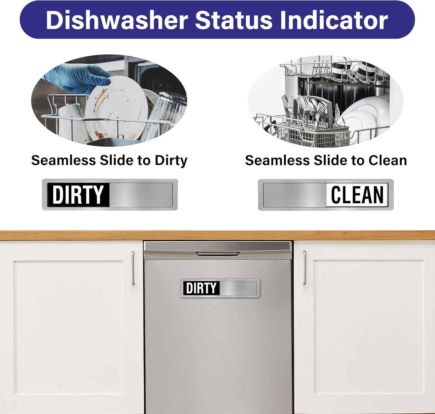 Dishwasher Clean Dirty Sign-Dishwasher Magnet Stainless Steel Clean Dirty Sign for Kitchen Organization Farmhouse Dishwasher Slide Indicator, Optional Adhesive Stickers - Blissbrew