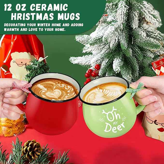 Christmas Coffee Mug Set of 6, 12 oz Hot Cocoa Ceramic Coffee Mug, Stackable Mugs as Christmas Gift for Mom Woman Family Friends Colleagues