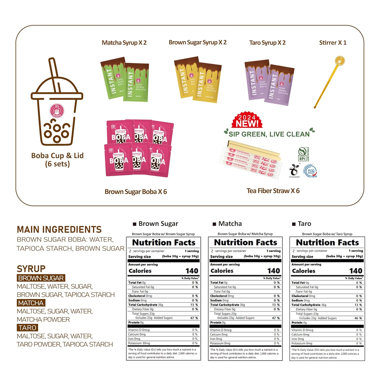 O's Bubble Boba Tea Kit - Bubble Tea Kit - All in One Boba Kit for Boba Tea Lovers - Boba Party Kit for Boba Drinks - Boba Kit for Kids - 6 Servings Includes Cups, Straws, Stirrer (Party Kit Variety Pack Upgrade)