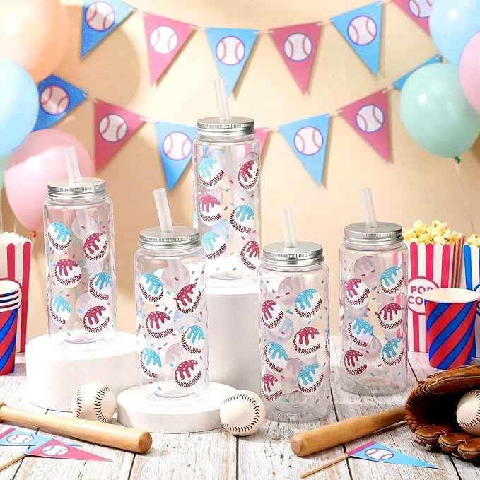 Vesici 24 Pcs Ice Cream Drip Baseball Cups 14.2oz Tumbler Cups with Lids and Straws Bulk Baseball Drip Party Gifts Favor Ice Cream Plastic Reusable Cup for Sports Theme Party Team Gifts