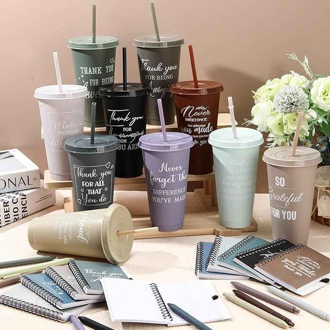 Shellwei 90 Pcs Employee Appreciation Gifts Bulk 24 oz Thank You Tumbler with Lid and Straw Mini Spiral Notebooks and Pens Appreciation Gifts for Team Employee Coworkers Teacher (Amazing)