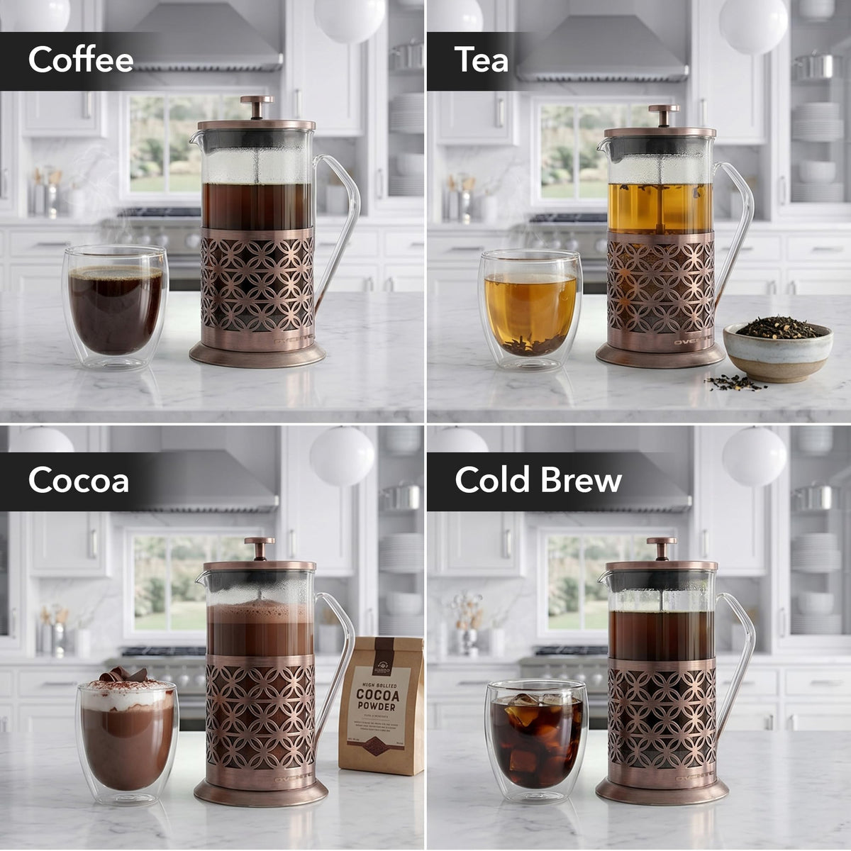 Copper finish French press for kitchen use