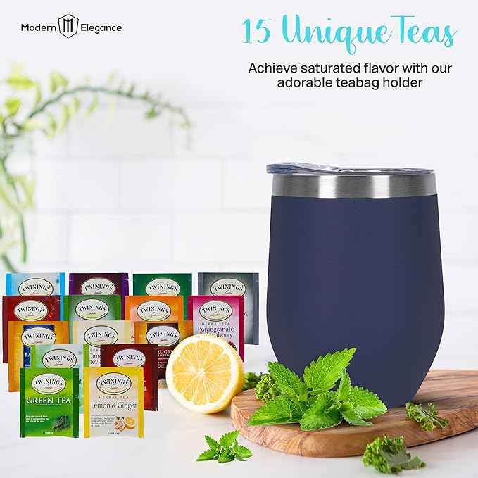 Tea Gift Set for Women & Men – Includes Assorted Teas, Elegant Mug & Honey (Blue)