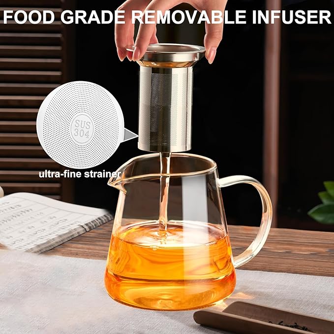 Baalaka Glass Teapot 18.6oz/550ml, Tea Pot with Removable Infusers for Loose Tea, Borosilicate Glass Tea Kettle Tea Maker Stovetop for Camping, Tea Infuser for Loose Leaf Tea Travel