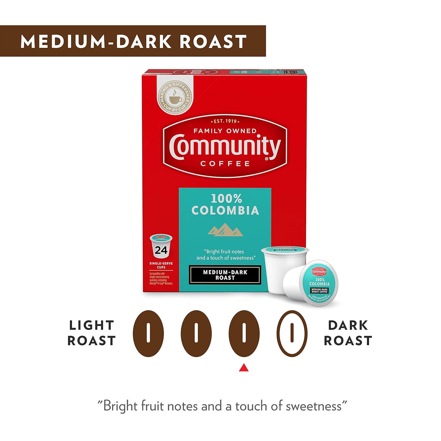 Community Coffee 100% Colombia 24 Count Coffee Pods, Medium Dark Roast, Compatible with Keurig 2.0 K-Cup Brewers 24 Count (Pack of 1)
