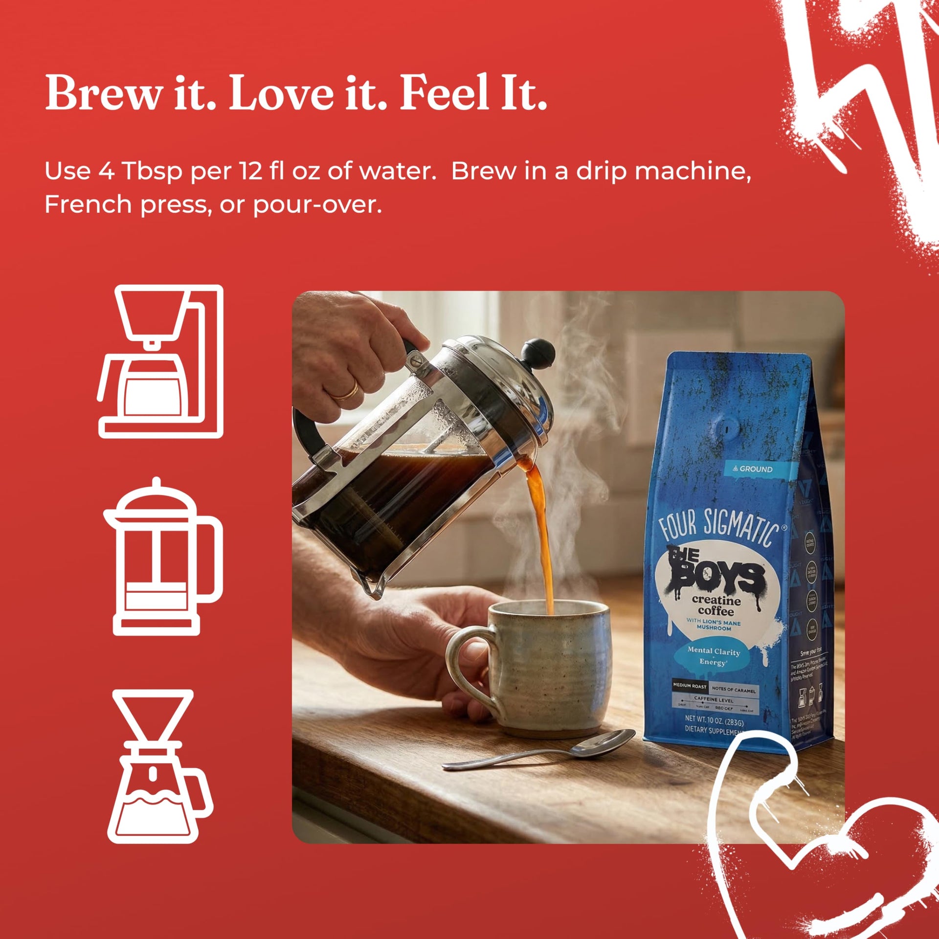 THE BOYS Creatine Coffee with Lion’s Mane Mushroom (10 Ounce)