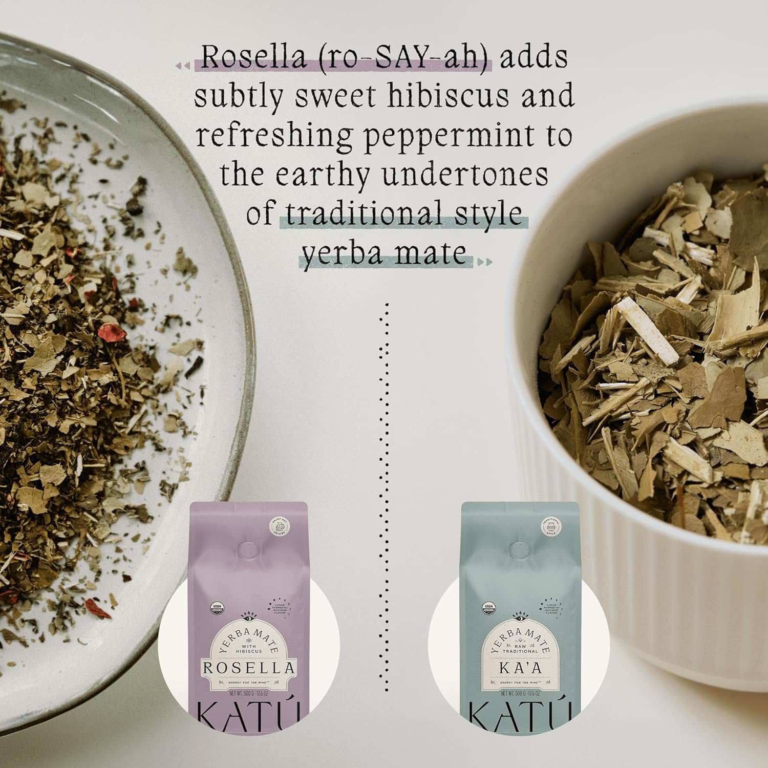 Katú Rosella Premium Organic Loose-Leaf Yerba Mate Tea with Hibiscus, Peppermint, and Stevia Leaves, Vibrant Floral Twist, Natural Energy, 17.6 oz (500g)