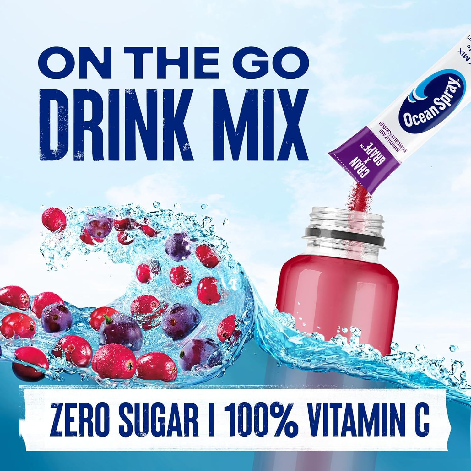 Ocean Spray® Variety Pack Zero Sugar Powder Drink Mix Packets with Real Cranberry Juice Powder, 100% Vitamin C, No Synthetic Dyes, Juicy Mixes (40ct)