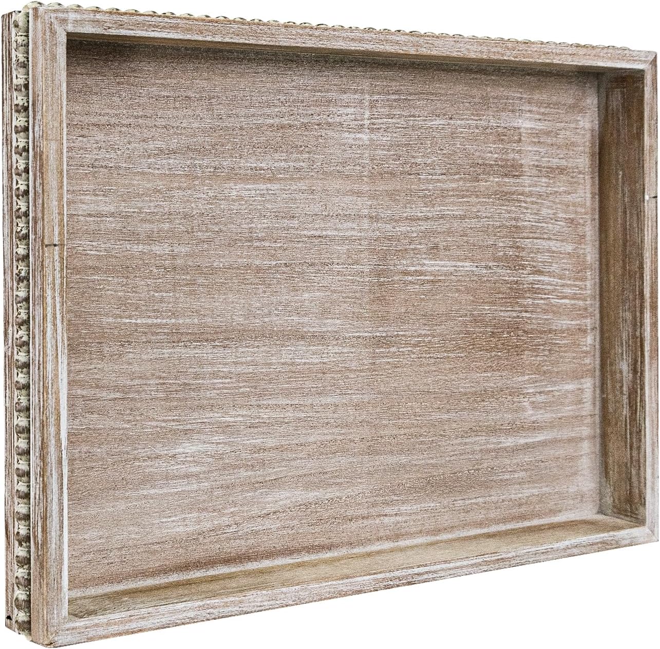 Wooden Decorative Tray, Rectangular Serving Tray with Wood Bead, Farmhouse Big Tray for Ottoman, Countertop, Coffee Tabl, 16.5