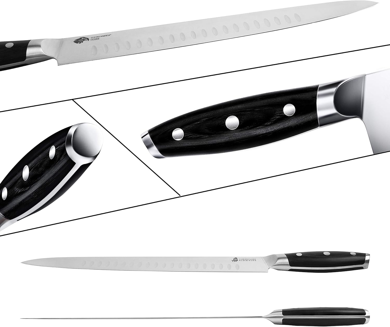 TUO Carving Knife - 12 Inch Brisket Carving Knife for Meat and Turkey - High Carbon German Steel - Pakkawood Handle with Gift Box - BLACK HAWK SERIES