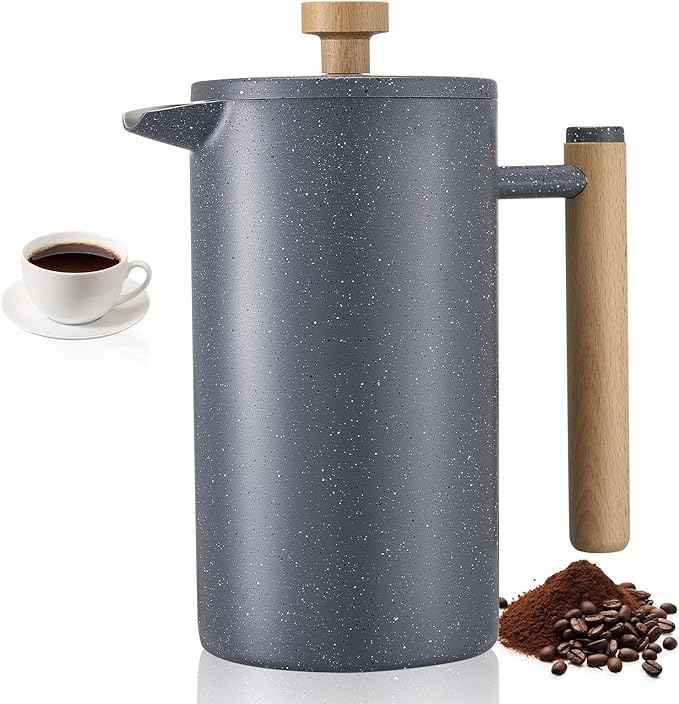 VEVOR French Press Coffee Maker, 34 Ounce 1 Liter Stainless Steel Coffee Press Tea Maker with Filter, Large Double Wall Insulated French Presses Cold Brew for Camping Travel Home Kitchen, Black