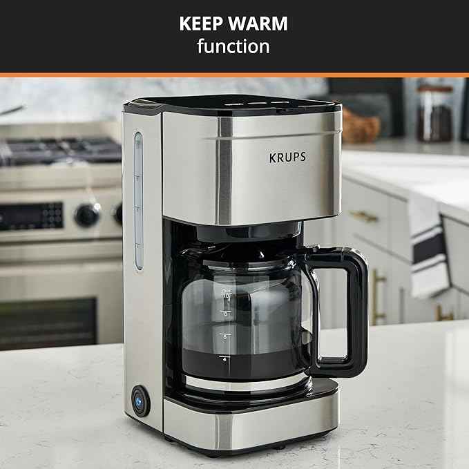 KRUPS Coffee Maker 10 Cups Simply Brew Stainless Steel Drip Coffee Maker,900 Watts-Coffee Filter,Drip Free,Dishwasher Safe Pot,Black & Silver,(Pack of 2)