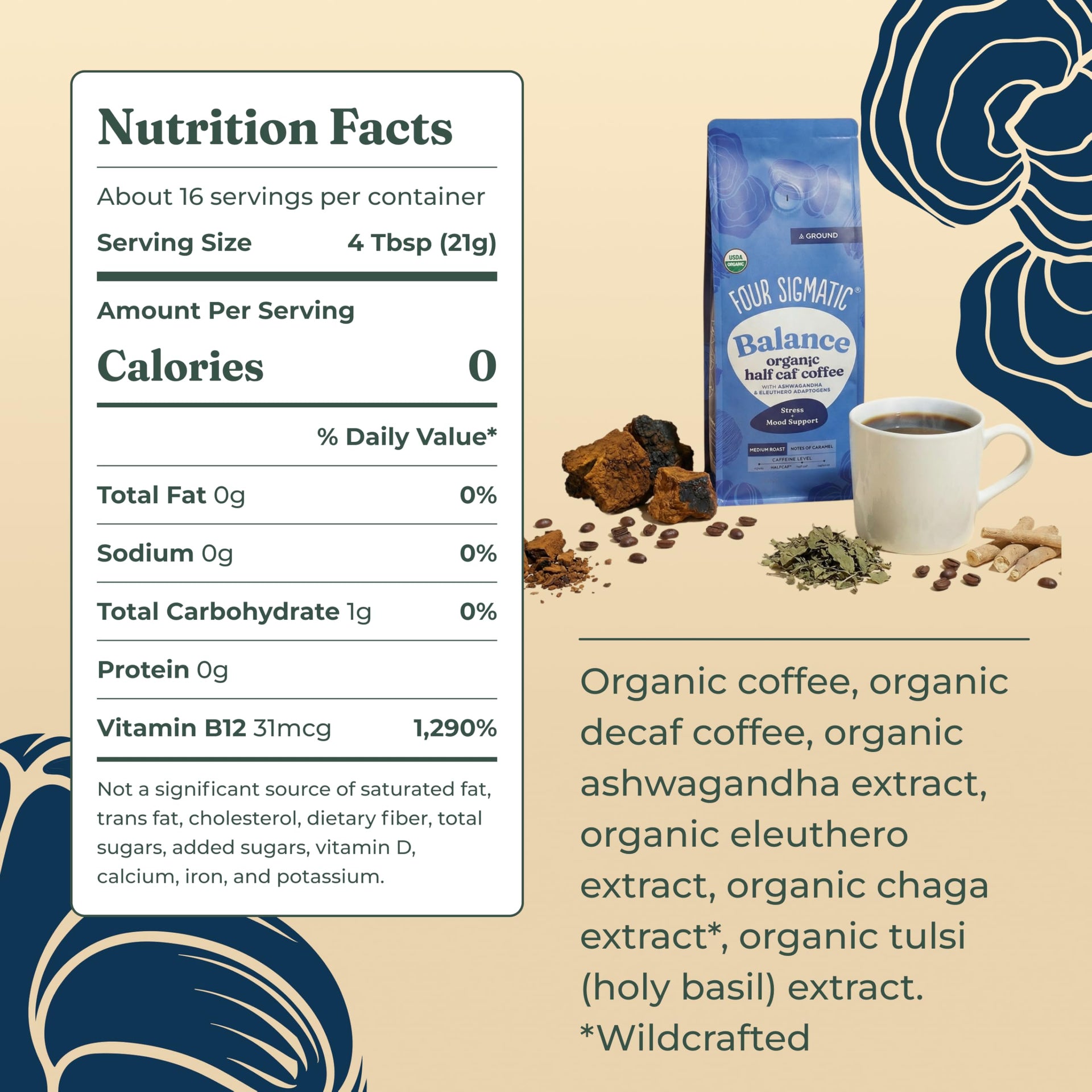 4551058 Four Sigmatic Organic Balance Adaptogen Ground Coffee (12 Ounce)