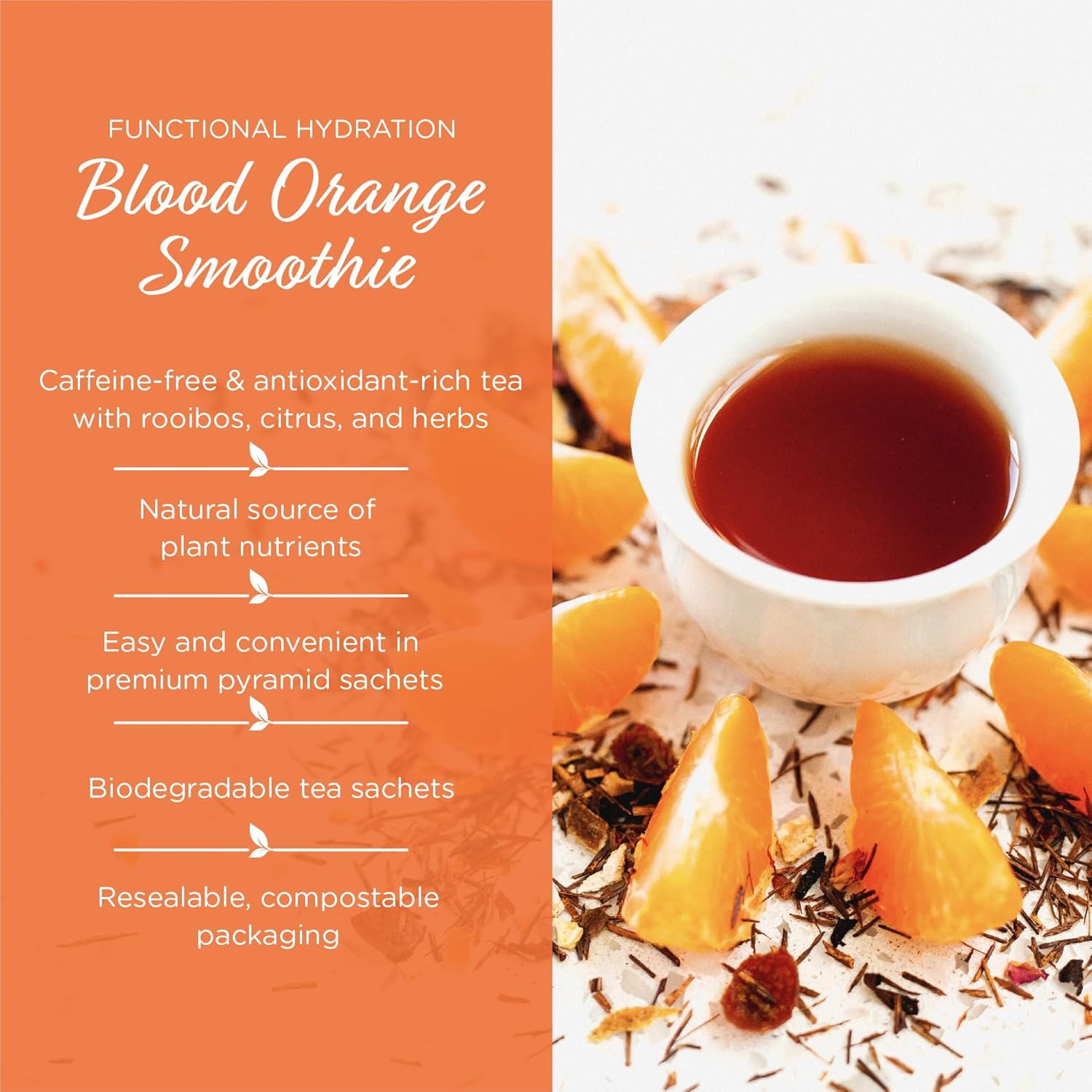 The Tea Spot Blood Orange Smoothie Herbal Tea | Blend of Rooibos Tea, Orange Peel, Hibiscus, Rosehips, Rose Petals, Safflowers, Natural Orange and Vanilla Flavors | Caffeine-Free 15 Tea Bags
