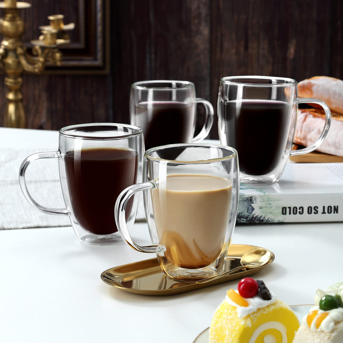 Bottom of double wall glass mug with small sealed hole