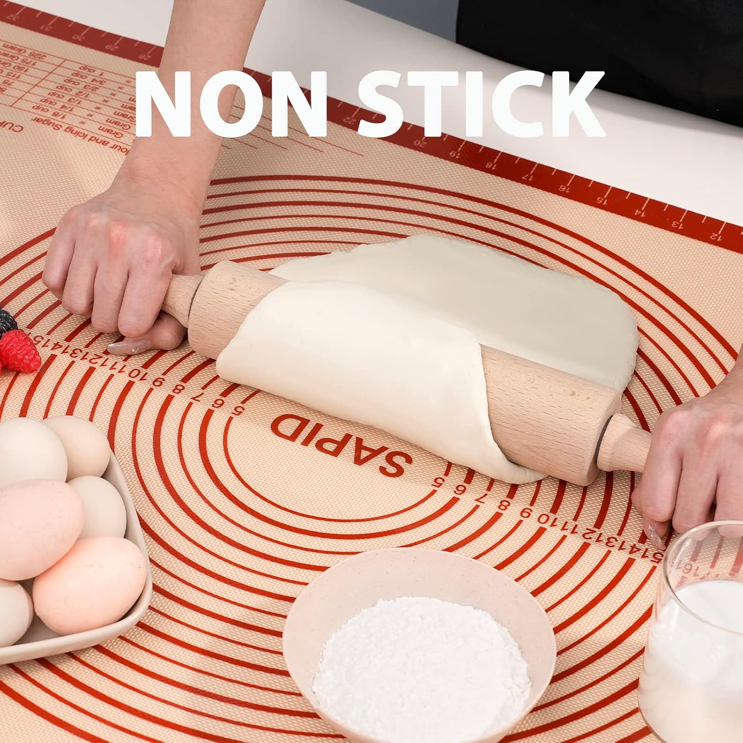 Sapid Extra Thick Silicone Pastry Mat Non-slip with Measurements for Non-stick Silicone Baking Mat Extra Large, Dough Rolling, Pie Crust, Kneading Mats, Countertop, Placement Mats (24" x 36", Red)