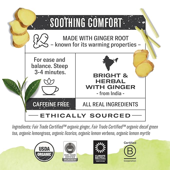 Numi Organic Ginger Lemon Tea, 100 Decaf Green Tea Bags