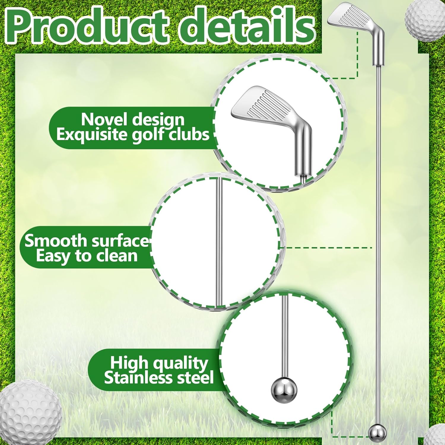 Hushee 20 Pcs Metal Golf Cocktail Stirrers Swizzle Stir Sticks 7.87 Inch Reusable Drink Stirrer Sticks Party Decorations Golf Party Clubhouse and Outing Decorations
