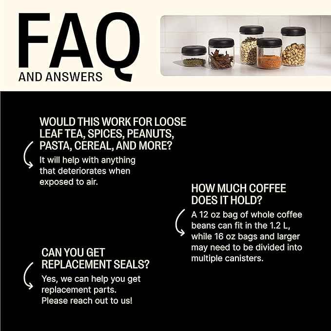 Fellow Atmos Vacuum Coffee Canister & Food Storage Container - 1.2 Liter Canister holds up to 16 oz of Coffee Beans - Airtight Food Storage Containers - Coffee Containers - 1.2 Liter - Clear Glass