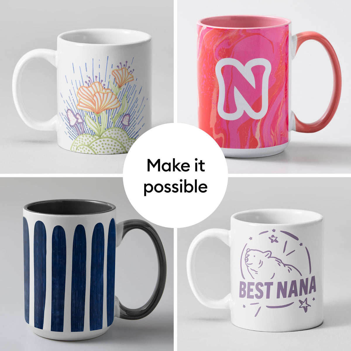 Multicolor ceramic mug blank set for personalizing