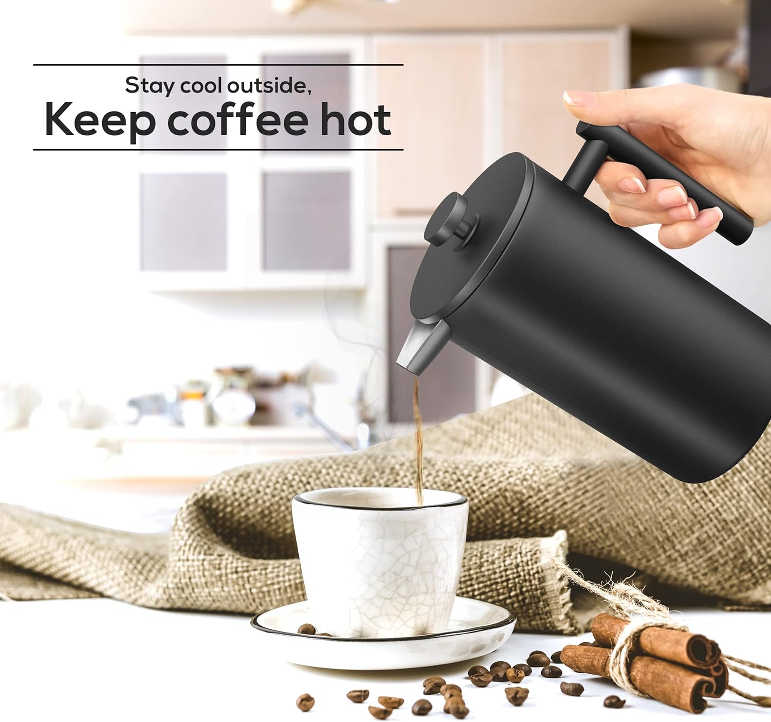 Utopia Kitchen Stainless Steel French Press Coffee Maker 12 Oz, French Press Tea Maker, Cold Brew Portable Travel Coffee Presses, Tea Press Gifts Black - Blissbrew