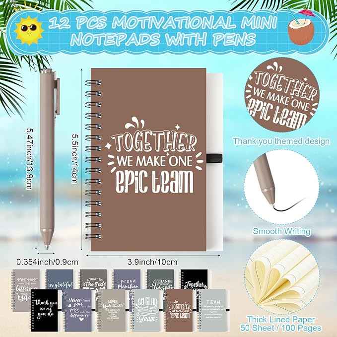 Shellwei 36 Pcs Employee Appreciation Gifts Bulk 24 oz Thank You Tumbler with Lid and Straw Mini Spiral Notebooks and Pens Appreciation Gifts for Team Employee Coworkers Teacher (Teamwork)