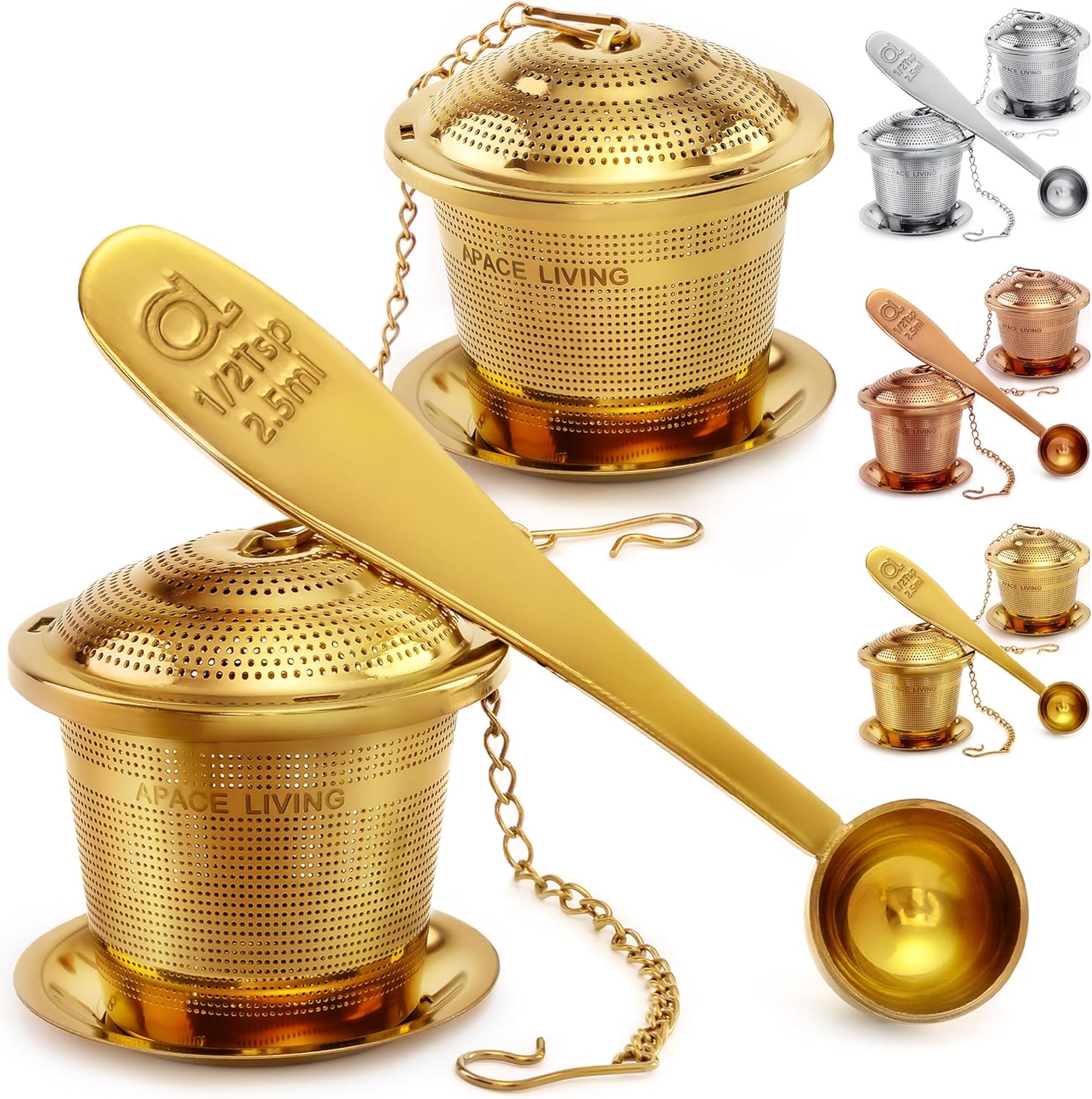 Tea Infuser (Set of 2) with Tea Scoop and Drip Dray - Ultra Fine Tea Strainer for Loose Leaf Tea - Stainless Steel Tea Steeper for a Superior Brewing Experience