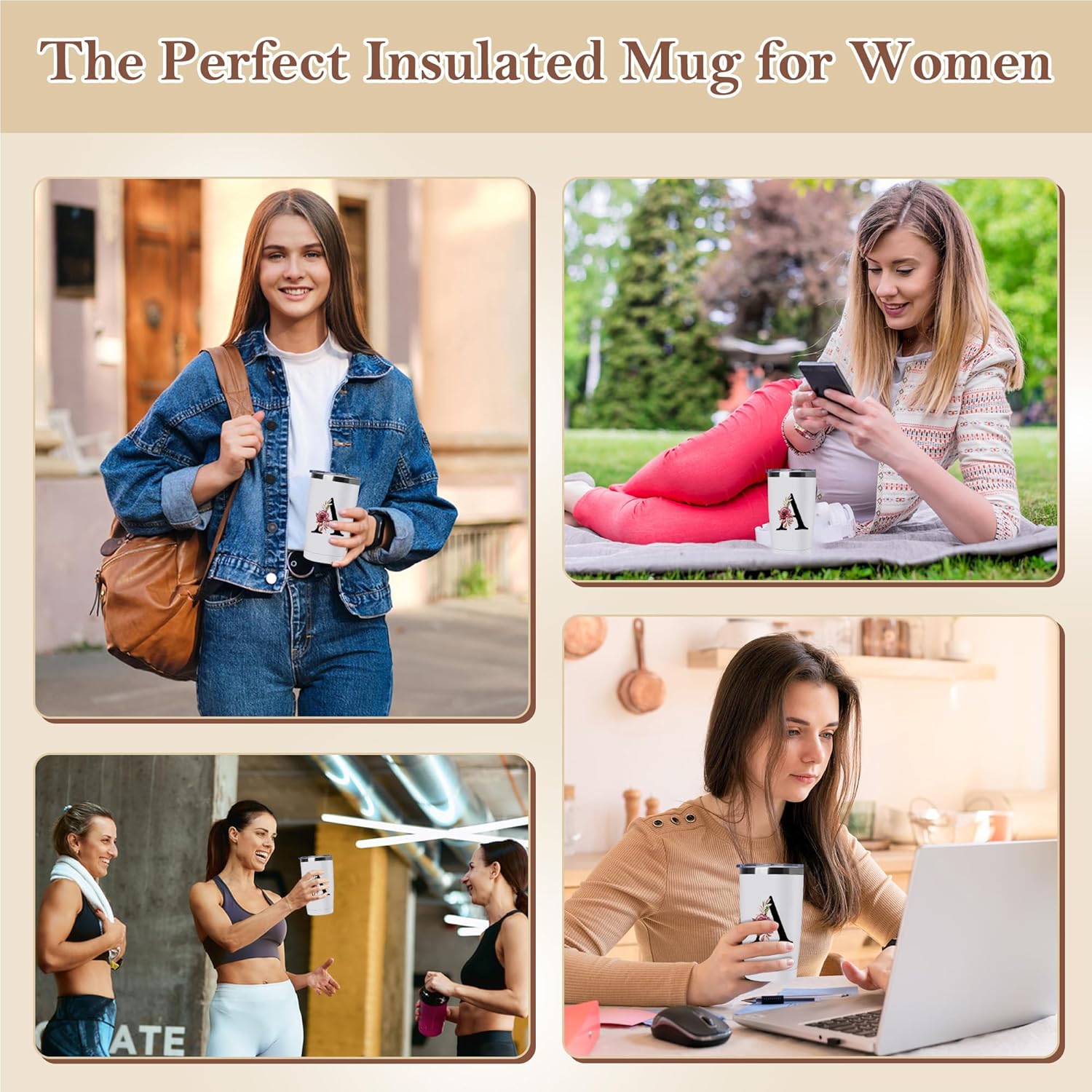 20 Oz Insulated Coffee Cup with Lid Stainless Steel Spill Leak Proof Heavy Large Reusable Thermal Travel Hot Tea Mug Camping Big Water Tumbler Custom Personalized Cool Women Mom Christmas Gift
