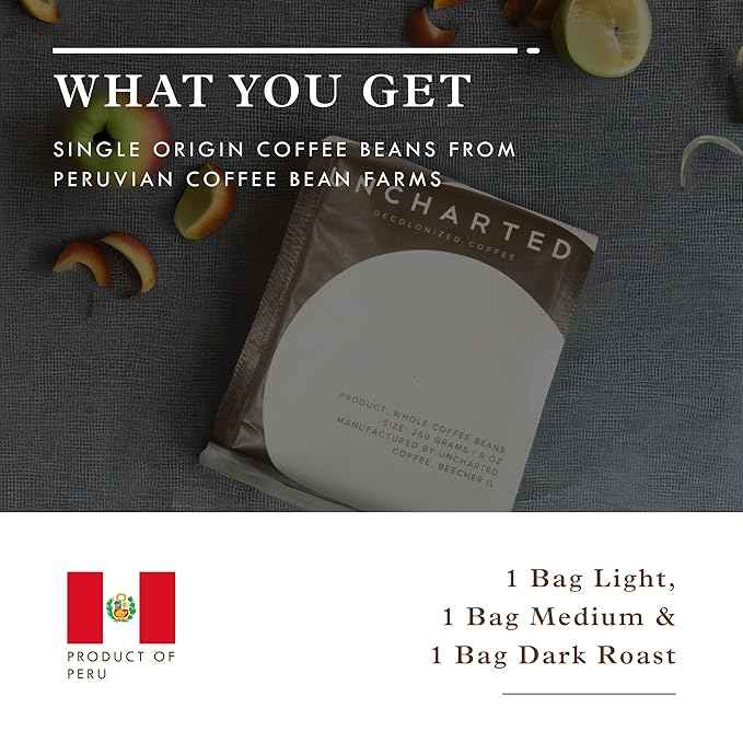 Single-Origin Organic Coffee Beans Gift Box, Light, Medium or Dark Roast Organic Whole Bean Coffee, 3 Pack Explorer, 9 oz each, 1740 Peru by Uncharted Coffee