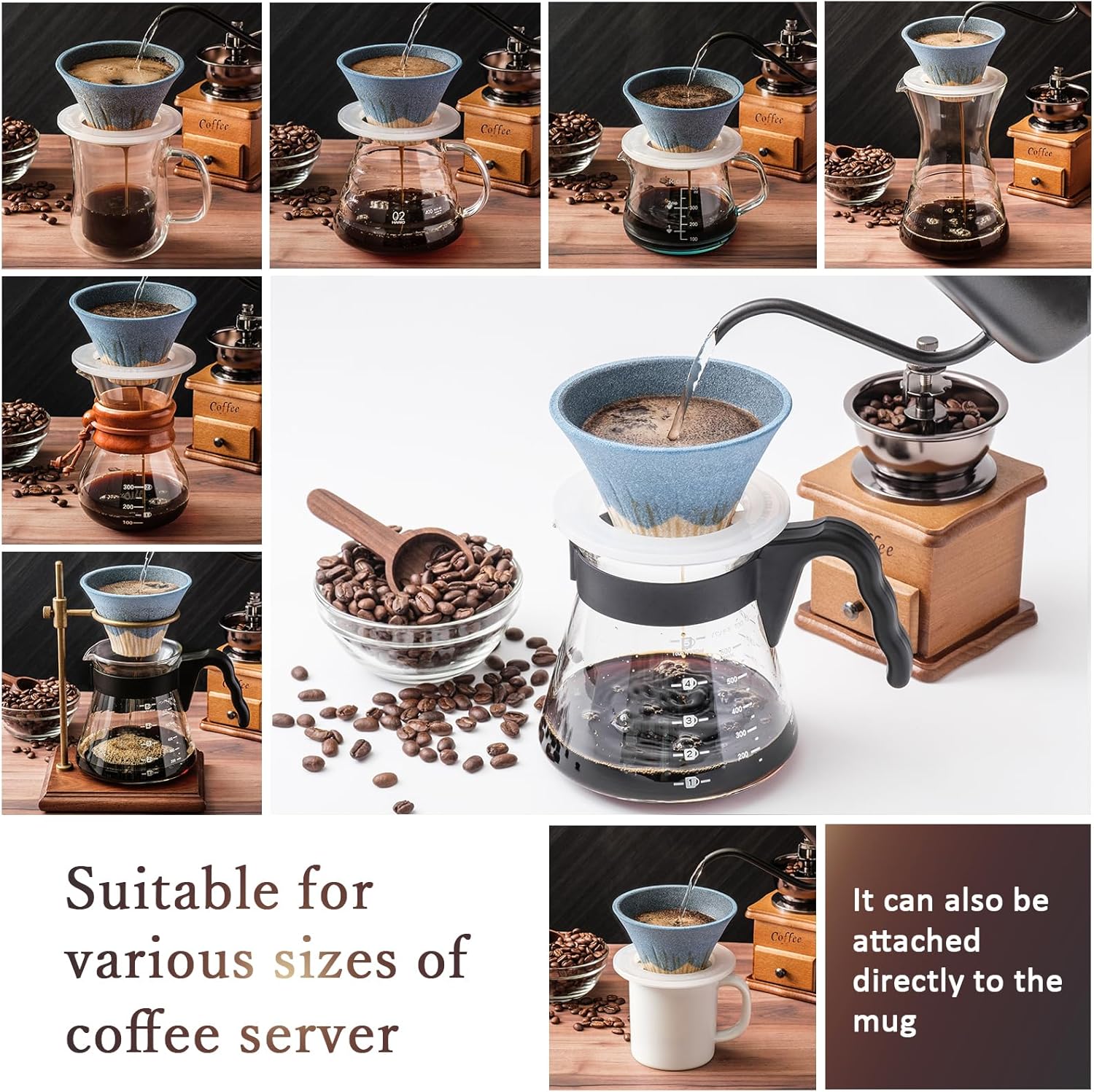 Ceramic Reusable Coffee Filter Dripper Paperless Sustinable Mt. Fuji Made in Japan (Blue Green)