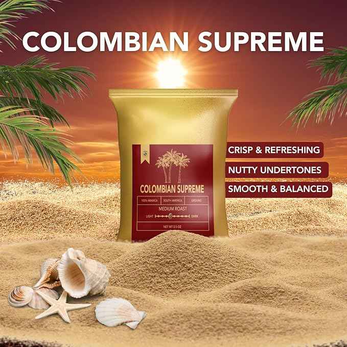 Colombian Coffee Sampler Gift Set Includes Four (4x2.5oz) Ground Coffee Medium Roast Individual Coffee Packets with Cinnamon Sticks, Coaster, Clip and Spoon. Coffee Gifts for Coffee Lovers by TRIONI