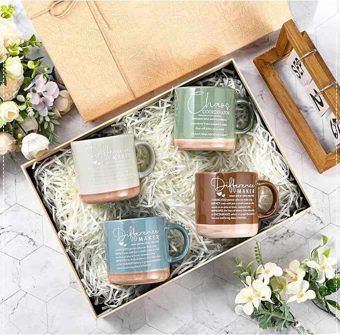 10 Pcs Difference Maker Appreciation Gifts Bulk Inspirational Ceramic Coffee Mugs 13 oz Thank You Mugs for Social Worker Doctor Nurse Teacher Assistant Coworkers Boss Leader, 10 Colors