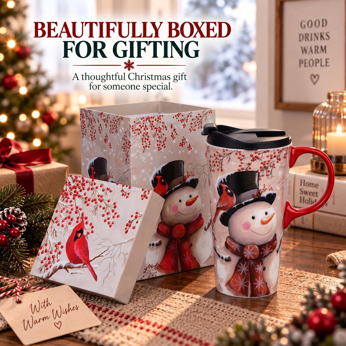 Christmas mug with silicone ring and lid