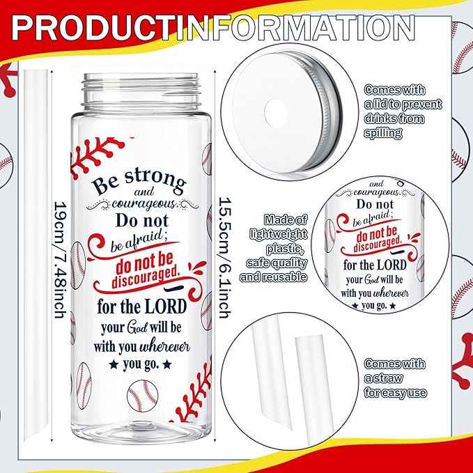 Vesici 12 Pcs Easter Inspirational Baseball Plastic Cups with Straws and Lids Bulk Baseball Team Gift Sports Party Favors Plastic Tumbler Gift Sports Party Decorations Supplies