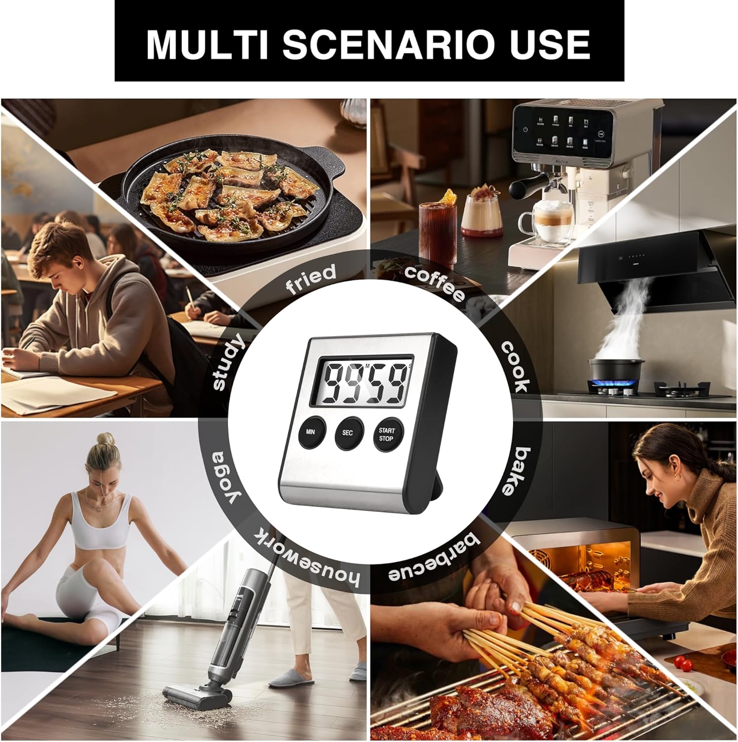 Digital Kitchen Timers for Cooking Strong Magnetic Stainless Steel Countdown Timer for Baking Exercise Office Classroom-1PACK