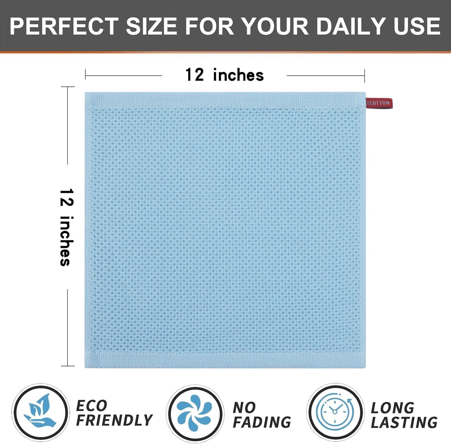 Kitinjoy 100% Cotton Kitchen Dish Cloths (12 X 12 Inches, Sky Blue),8 Pack Waffle Weave Ultra Soft Absorbent Dish Towels for Drying Dishes Quick Drying Kitchen Towels Dish Rags