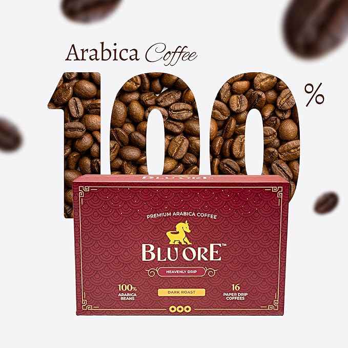 Blu Ore Premium Vietnamese Coffee - Single Serve Pour Over (16 Pack) - 100% Arabica Drip Bag Coffee, Eco-Friendly Filter, Travel Friendly, No Preservatives - Dark Roast