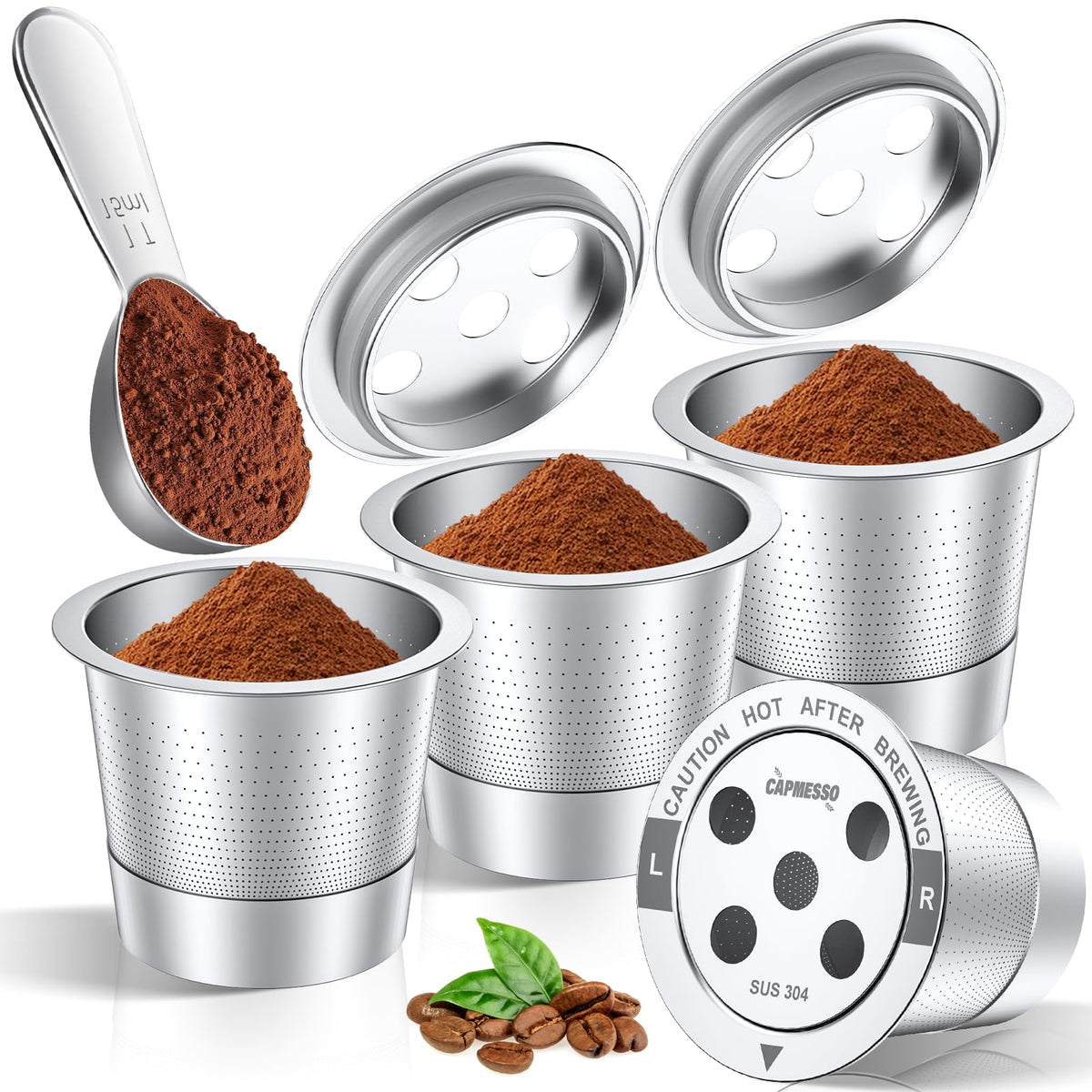Reusable stainless steel coffee pods 4-pack