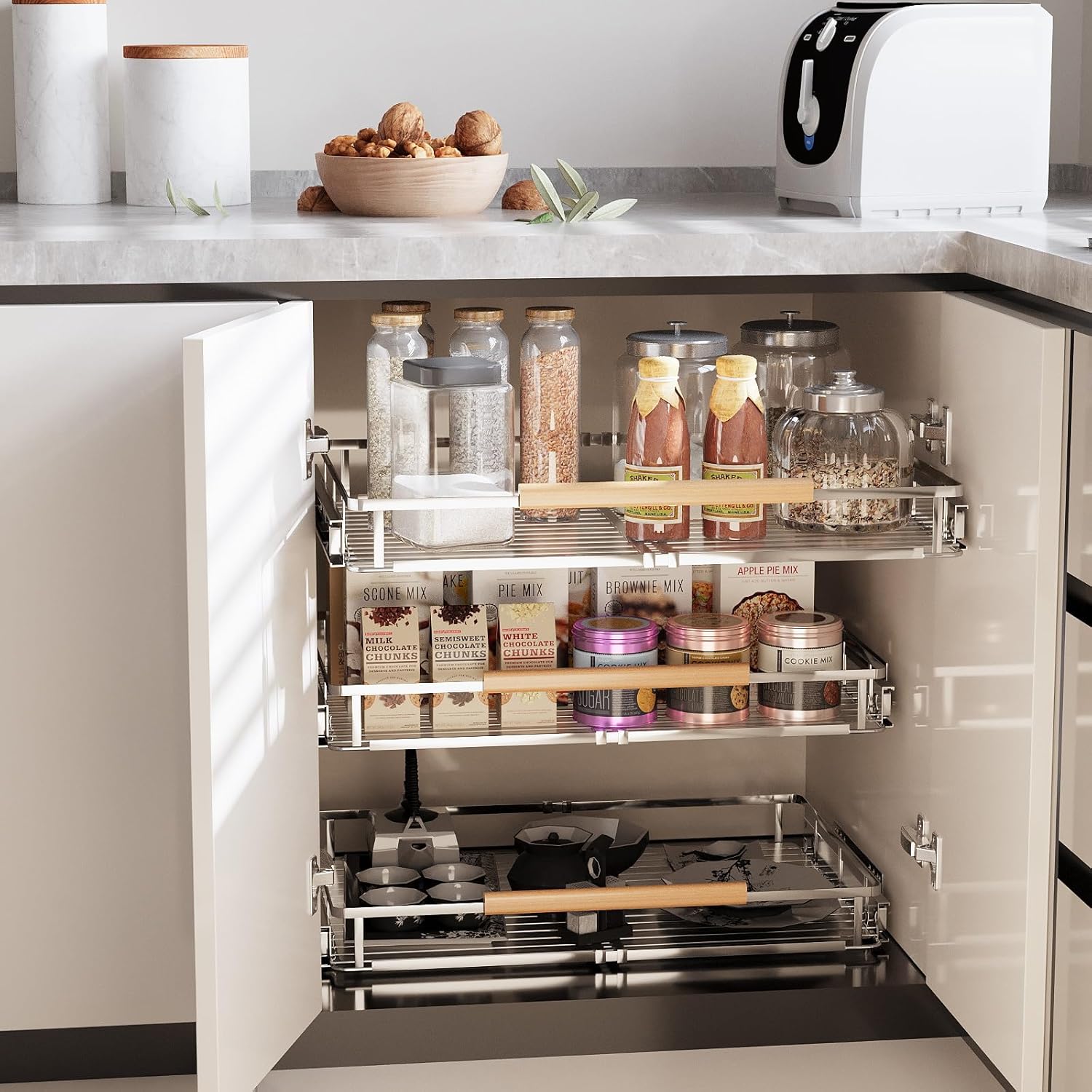 Expandable Pull Out Cabinet Organizer, Adjustable Width:23.2~39.9''W x 22.5''D Under Sink Organizer, Drawer Storage Shelves for Kitchen, Bathroom, Closet, Pantry, Cupboard, Pots, Pans