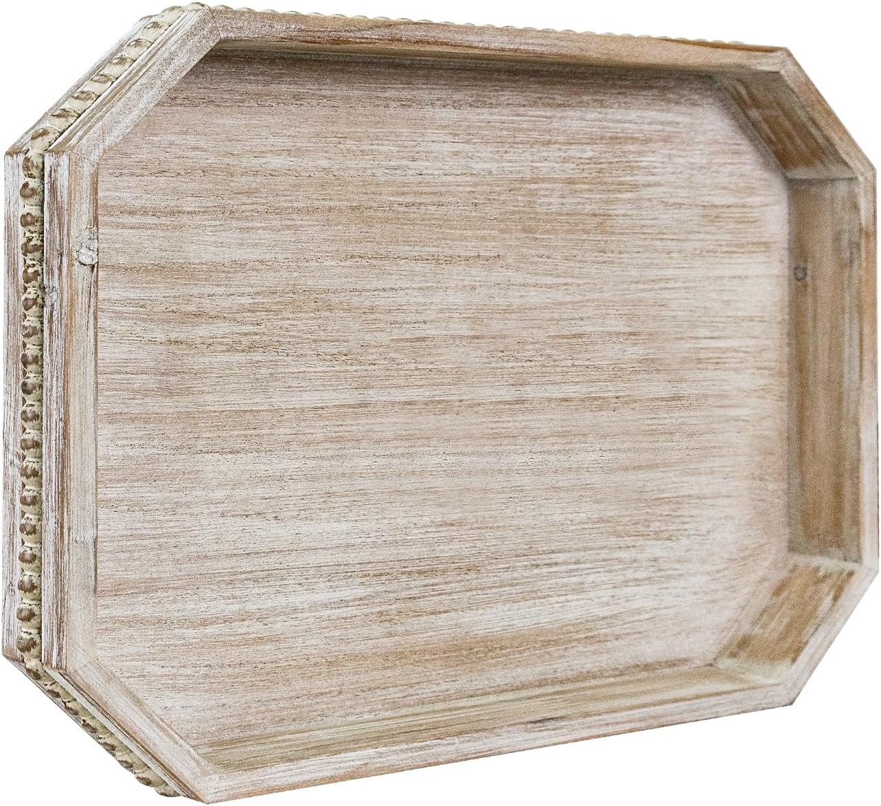 Wooden Decorative Tray, Rustic Serving Tray with Wood Bead, Farmhouse Big Tray for Ottoman, Countertop, Coffee Tabl, 16.5
