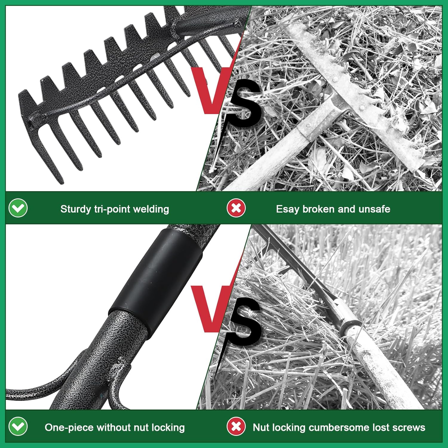 63'' Bow Rake ，17 Tines Metal Head Rakes with Stainless Steel Handle，Heavy Duty Garden Rake for Loosening Soil Gathering Leaf Leveling Lawn Farming Land Management Yarn Thatch Rake