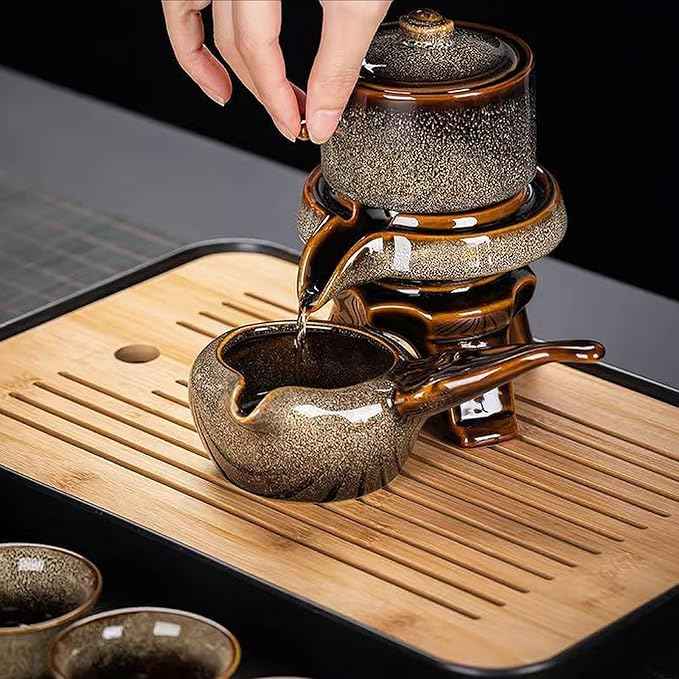 Lazy Tea Set, Automatic Stone Grinding Pot, GongFu Tea Set, Gift Box Suitable for Tea Ceremony Parties, Father's Day, Birthday and Christmas (Lazy Grey)