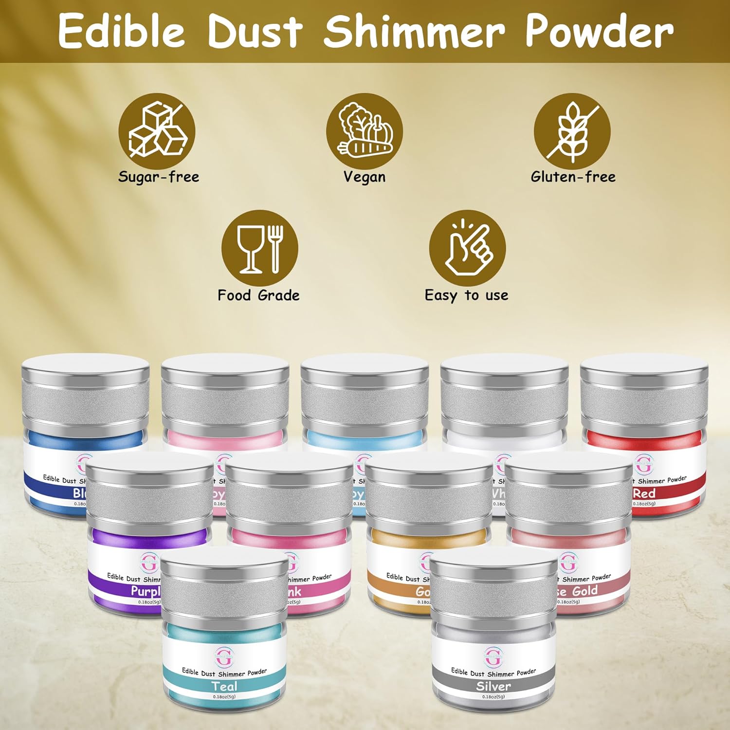 Glitter & Glitz Edible Glitter for Drinks - Premium Drink Glitter Edible Dust for Cocktails, Baking, Brew - Luster Dust and Cocktail Glitter - Edible Glitter for Drinks Decoration (White, 5Grams)