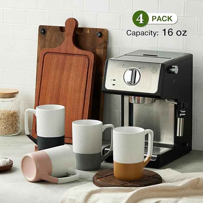 Large Ceramic Coffee Mug Set of 4, 16 oz Tea Cups with Handle, Porcelain Mug for Latte, Hot Tea, Cappuccino, Milk, Cocoa, Microwave & Dishwasher Safe Cups for Men Women Mug Lovers, Housewarming Gift