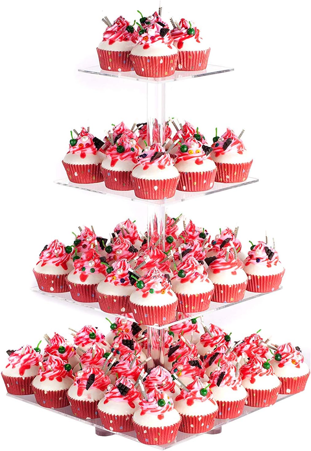 YestBuy 4 Tier Acrylic Cupcake Stand with Base, Cake Stand, Premium Cupcake Holder, Acrylic Cupcake Tower Display Cady Bar Party Décor – Display for Pastry (6