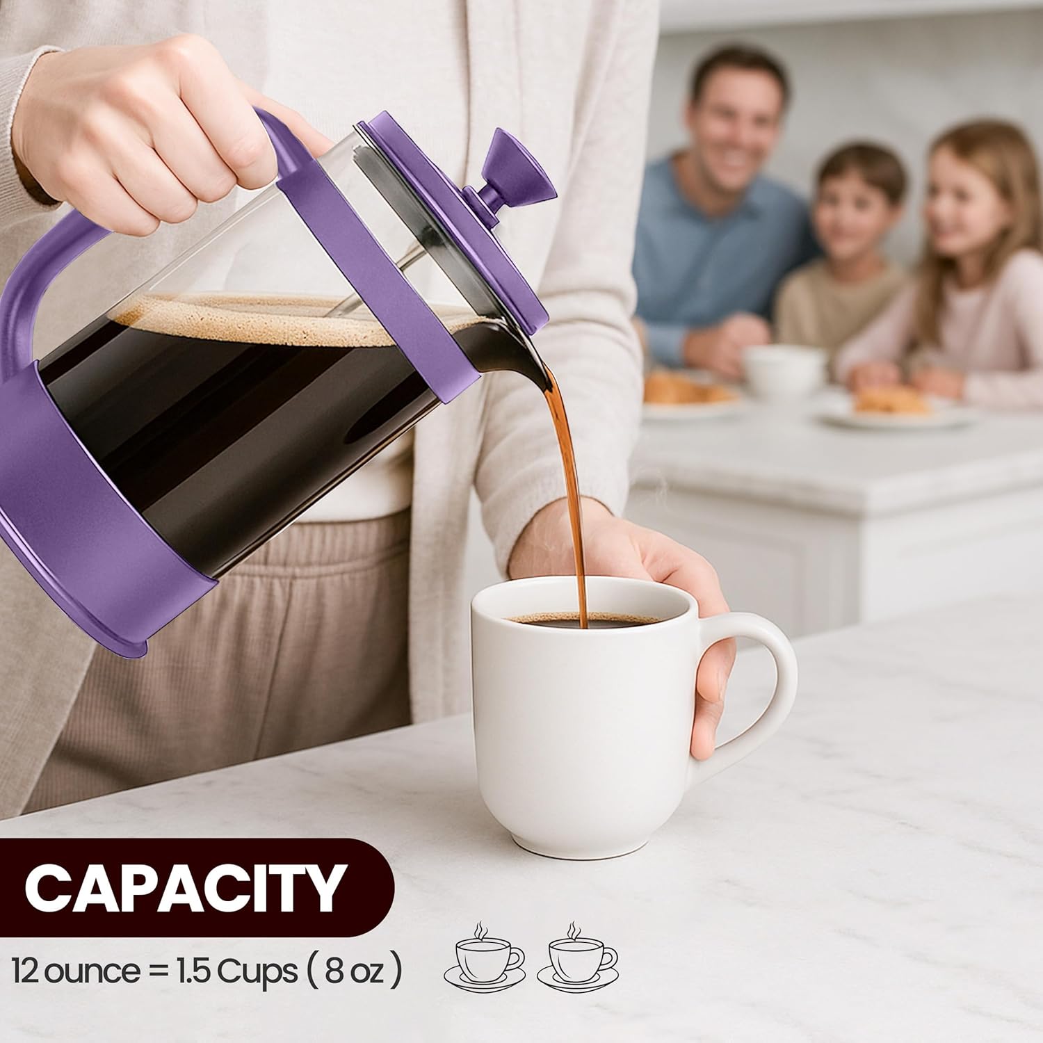 Utopia Kitchen 12 Ounce 0.35 Liter French Press Coffee Maker, Tea Maker, Travel Coffee Presses, Heat Resistant Thickened Borosilicate Coffee Pot for Camping Travel Gifts, Plum Pack of 1 - Blissbrew