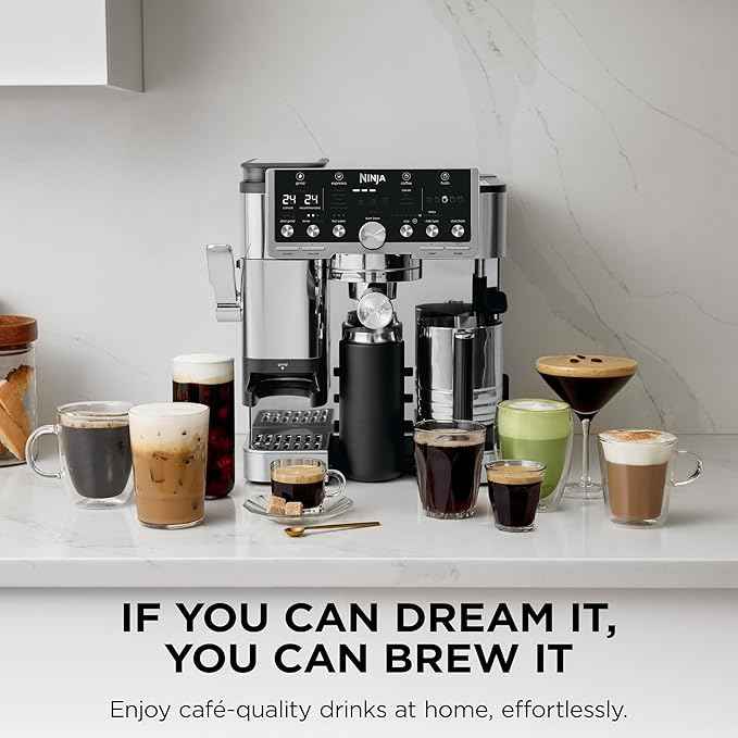 Ninja Luxe Café Pro Series, Espresso Machine, Drip Coffee, Cold Brew, Hot Water, Integrated Tamper, Built-in Grinder, Hands-Free Frother for Cappuccinos, Lattes, Americanos, Dairy or Non-Dairy, ES701