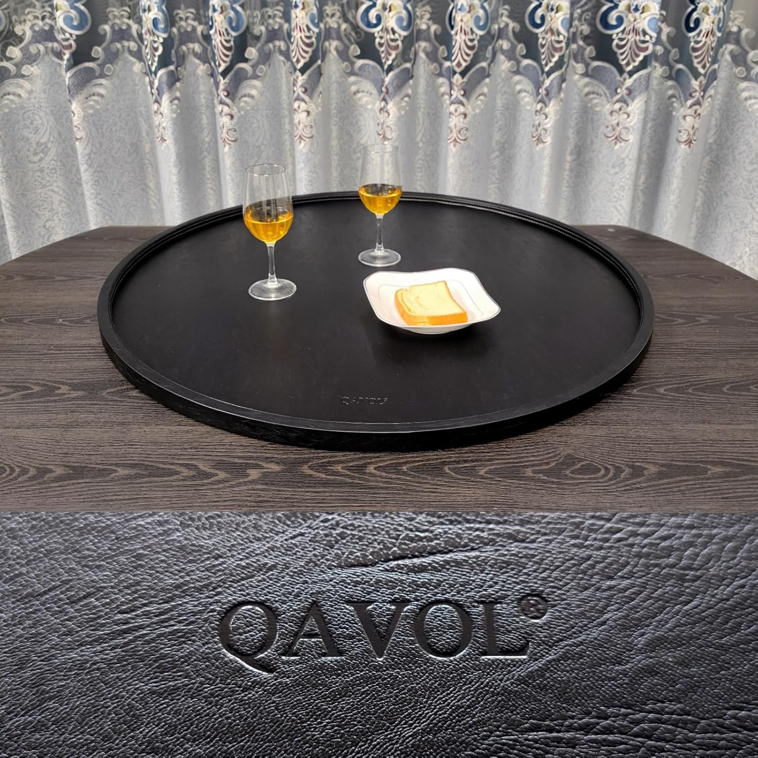 34 * 34 High-End Light Luxury Leather Round Oversized Tray - Ottoman Coffee Food Serving for Family Dinner, Outdoor Picnic & Party Essentials | Versatile Home Decor Tray (34 inch Black)